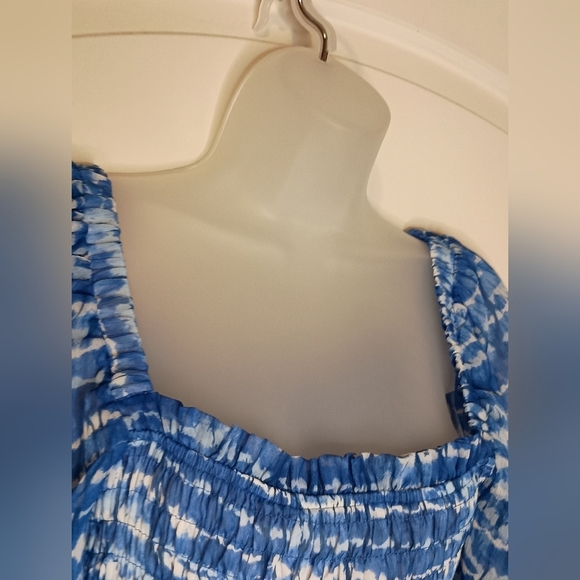 ZARA holiday party Coastal Feminine Boho Blue Tie Dye ruched Cropped Blouse M - Picture 5 of 10